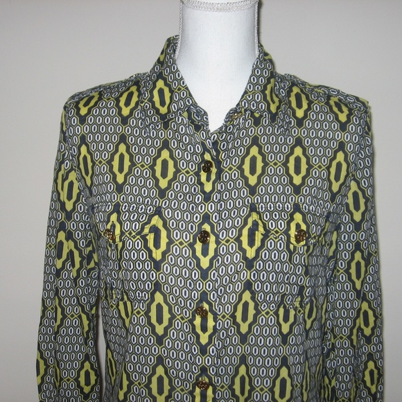 TORY BURCH Geometric Cotton Button Front Shirt 12 - Picture 2 of 5